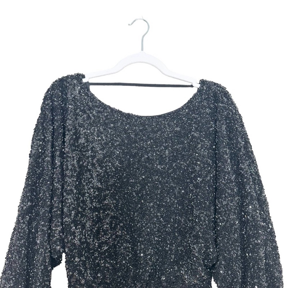 Ba&sh Small Black Scarlet Sequin Long Sleeve Vneck Mini Dress - Picture 4 of 10